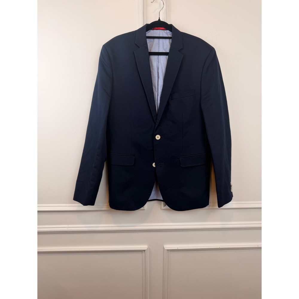 HM Mens Navy Blue Linen Blend Slim Fit Blazer Sport Coat US 38R EUR 48